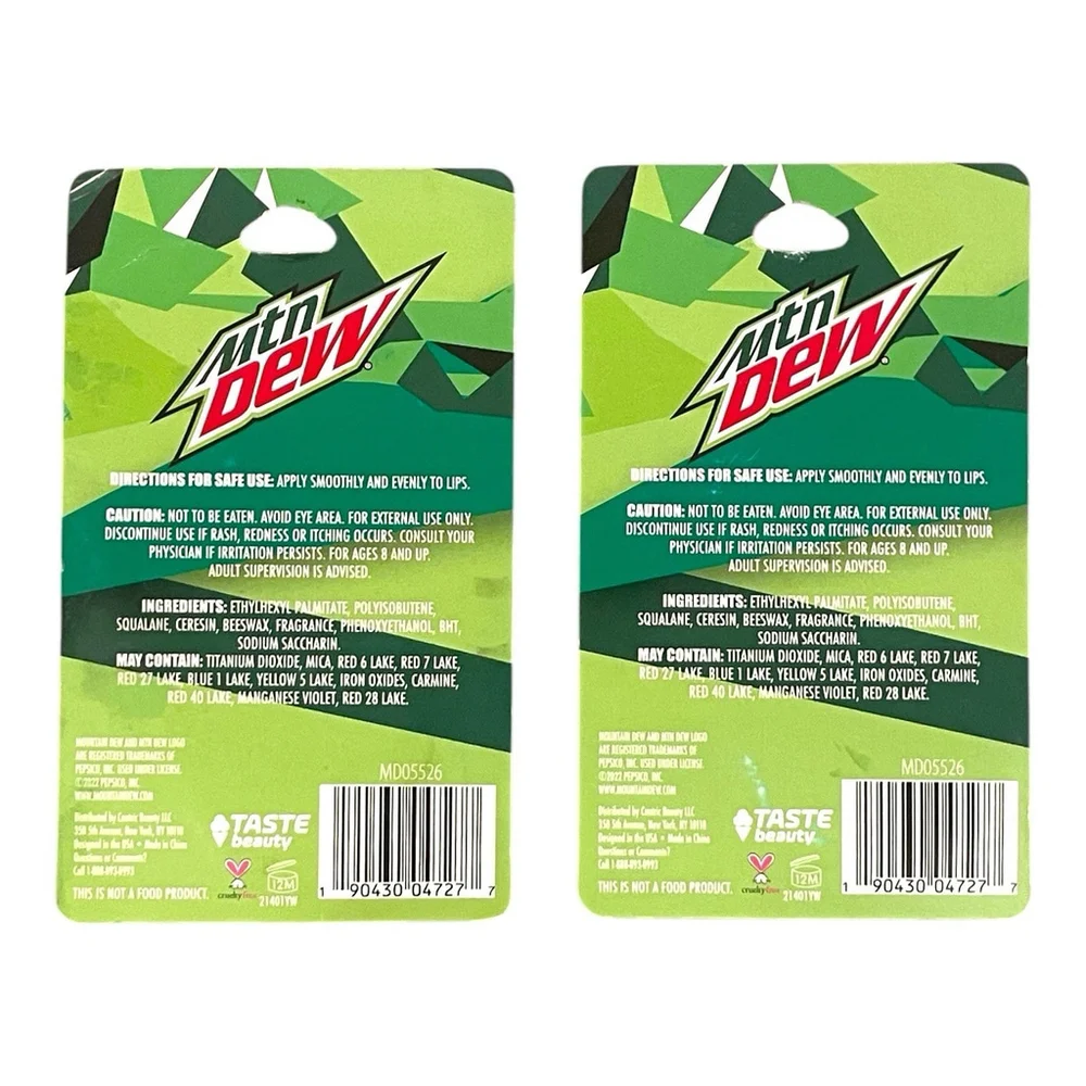 Lot of 2 Mt Dew Flavored Lip Balm Mini Bottle Soda Pop .16 Oz Fun NEW